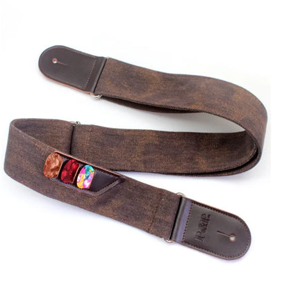 Denim Leather Guitar Strap With Pick Holder