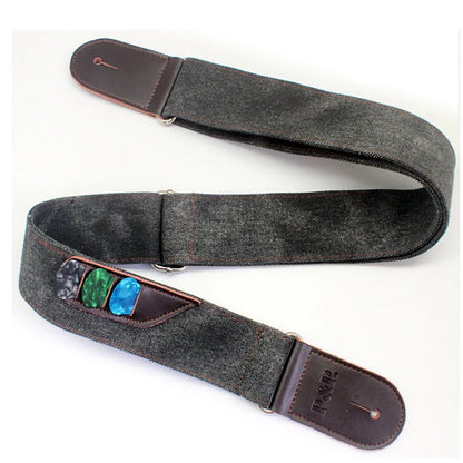 Denim Leather Guitar Strap With Pick Holder